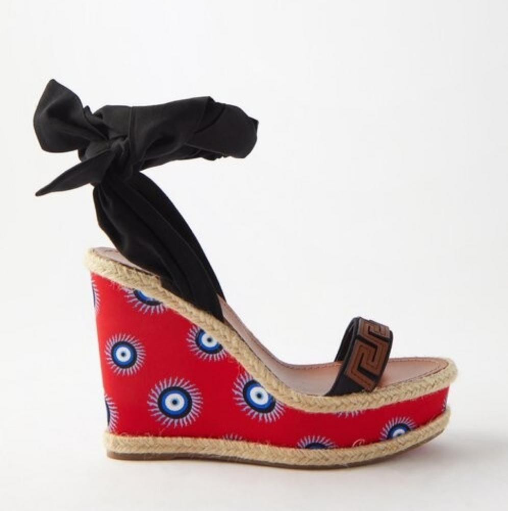 Christian Louboutin Greekaba Athina Des Cyclades 120 Silk Wedge Sandals 40